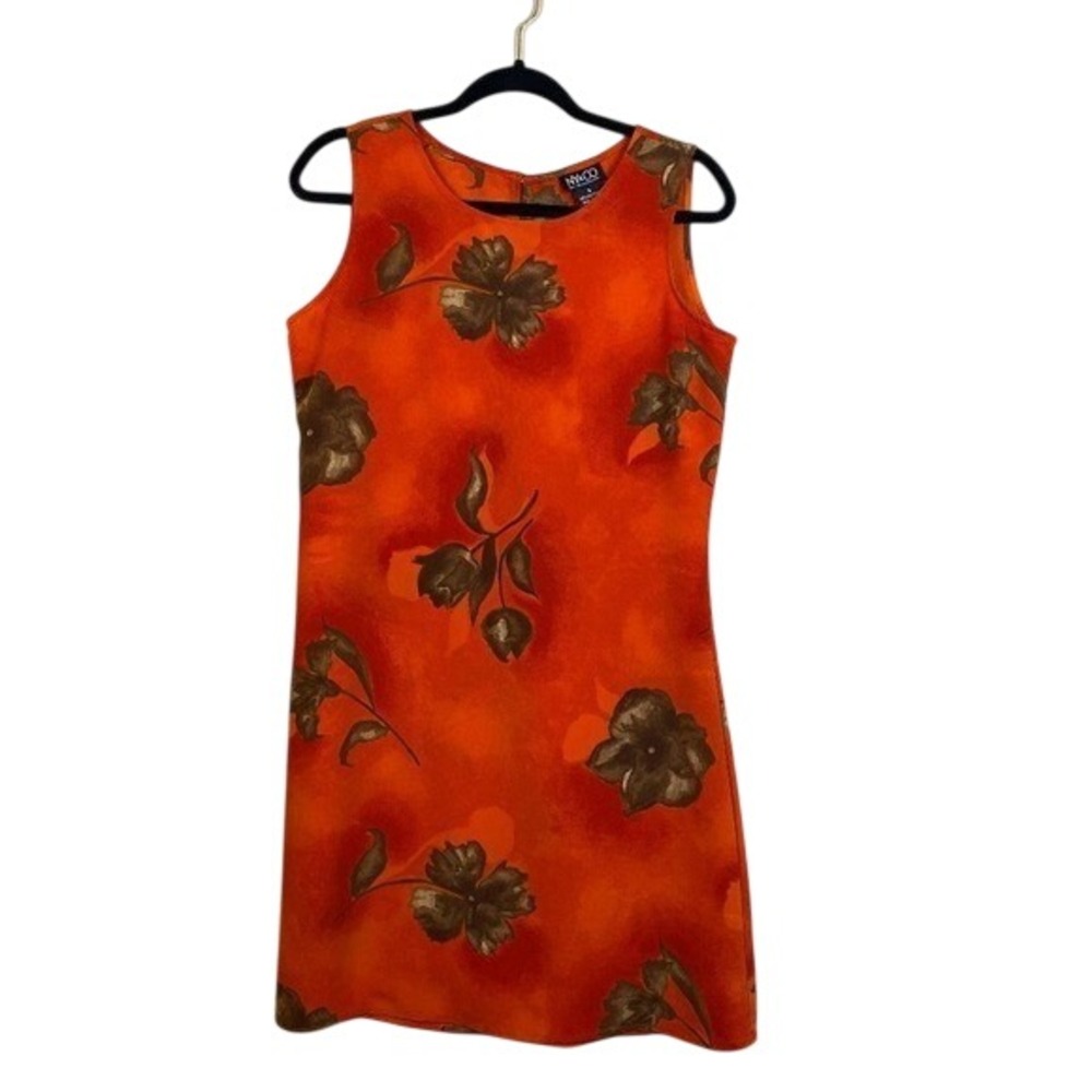 NY&CO Vintage 90s Orange Brown Floral Sleeveless Shift Mini Dress Size‎ 6